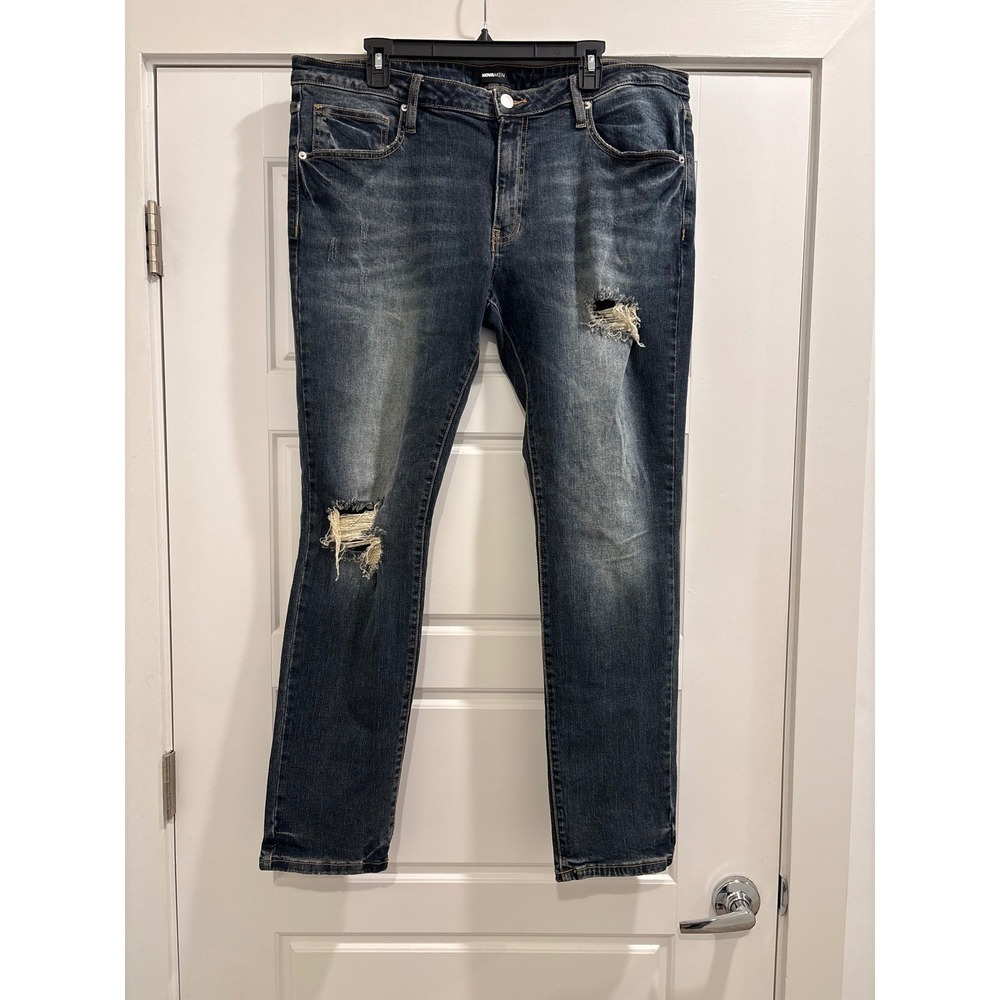 NovaMen Fashion Nova Mens Distressed Slim Fit Jeans Dark Wash Blue Size 38
